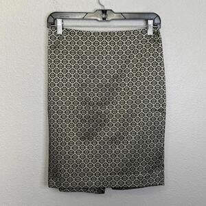 Ann Taylor Medallion Print Pencil Skirt Gold/Black Size 2P